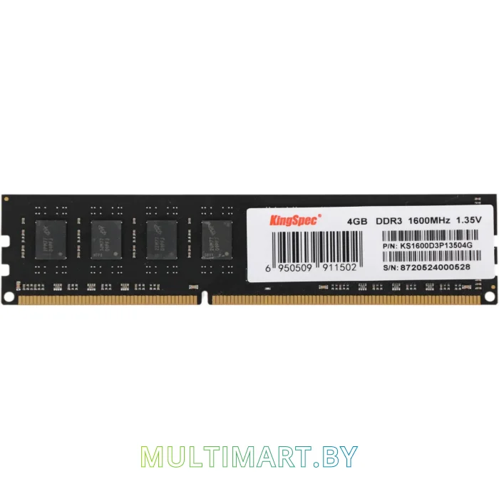 Оперативная память KingSpec 4GB DDR3 PC3-12800 (KS1600D3P13504G)